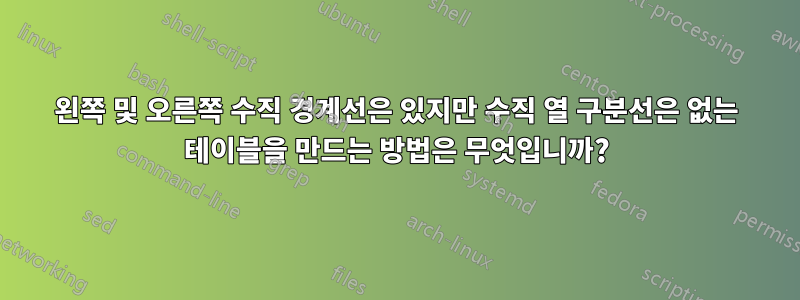 왼쪽 및 오른쪽 수직 경계선은 있지만 수직 열 구분선은 없는 테이블을 만드는 방법은 무엇입니까?