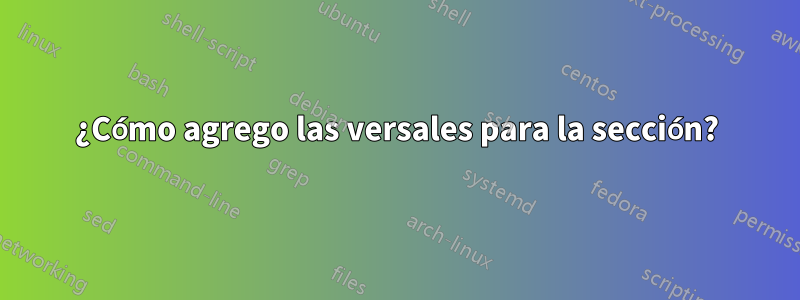 ¿Cómo agrego las versales para la sección?