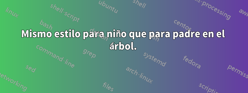 Mismo estilo para niño que para padre en el árbol.