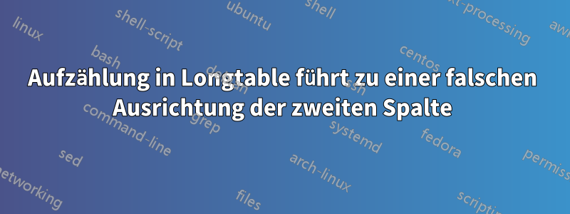 Aufzählung in Longtable führt zu einer falschen Ausrichtung der zweiten Spalte