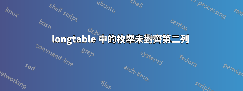 longtable 中的枚舉未對齊第二列