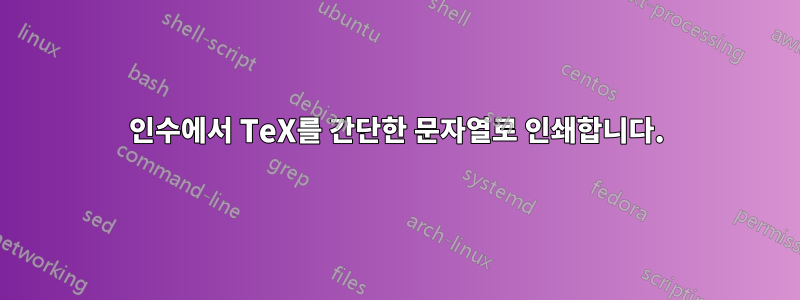 인수에서 TeX를 간단한 문자열로 인쇄합니다.