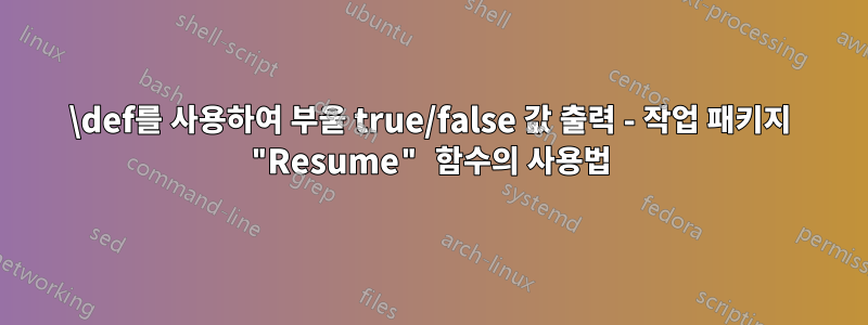 \def를 사용하여 부울 true/false 값 출력 - 작업 패키지 "Resume" 함수의 사용법