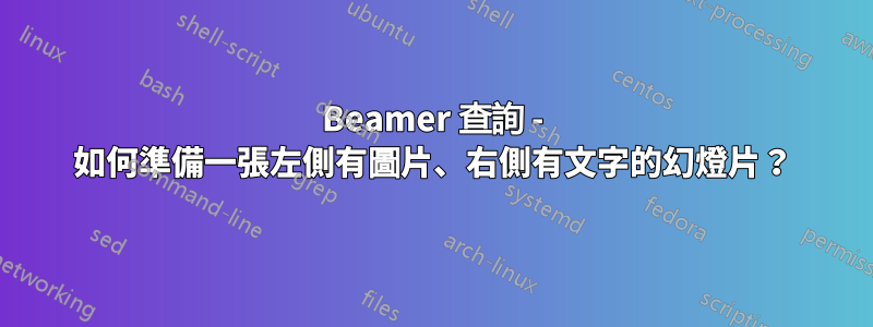 Beamer 查詢 - 如何準備一張左側有圖片、右側有文字的幻燈片？
