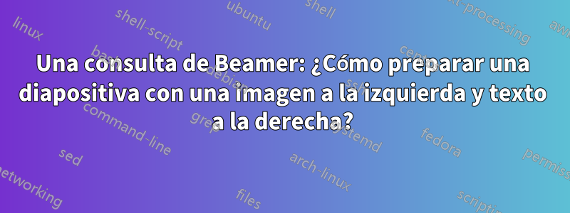Una consulta de Beamer: ¿Cómo preparar una diapositiva con una imagen a la izquierda y texto a la derecha?