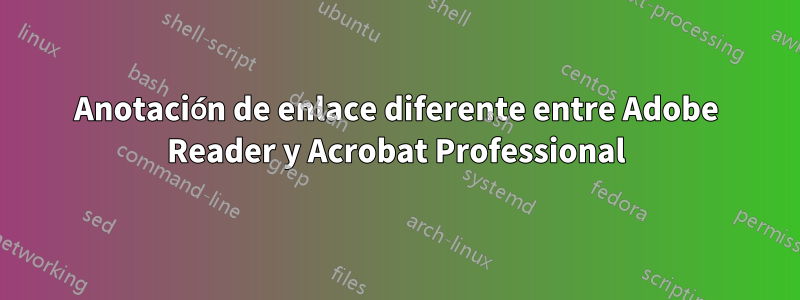 Anotación de enlace diferente entre Adobe Reader y Acrobat Professional