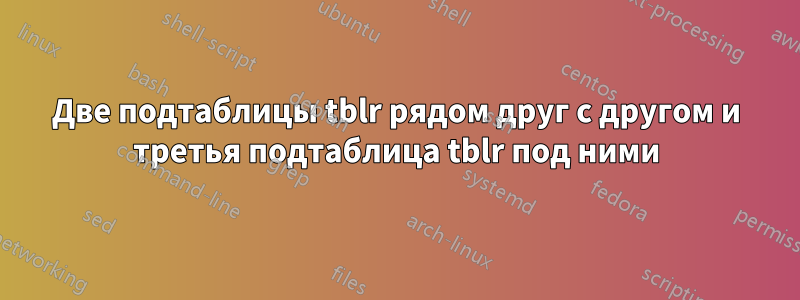 Две подтаблицы tblr рядом друг с другом и третья подтаблица tblr под ними