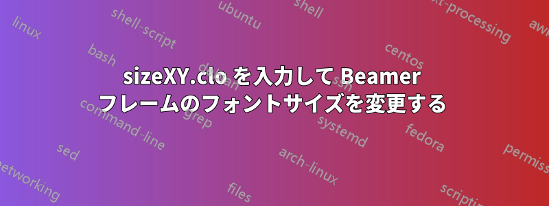 sizeXY.clo を入力して Beamer フレームのフォントサイズを変更する