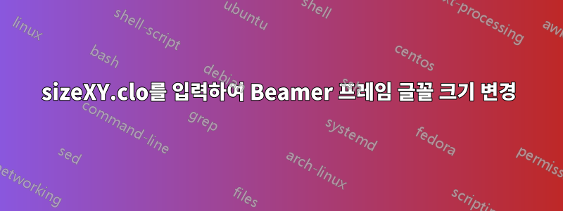 sizeXY.clo를 입력하여 Beamer 프레임 글꼴 크기 변경