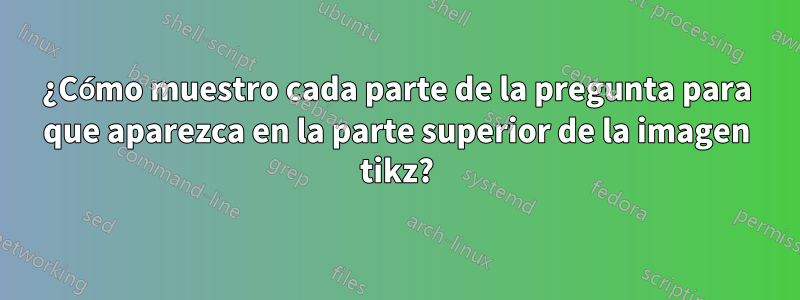 ¿Cómo muestro cada parte de la pregunta para que aparezca en la parte superior de la imagen tikz?