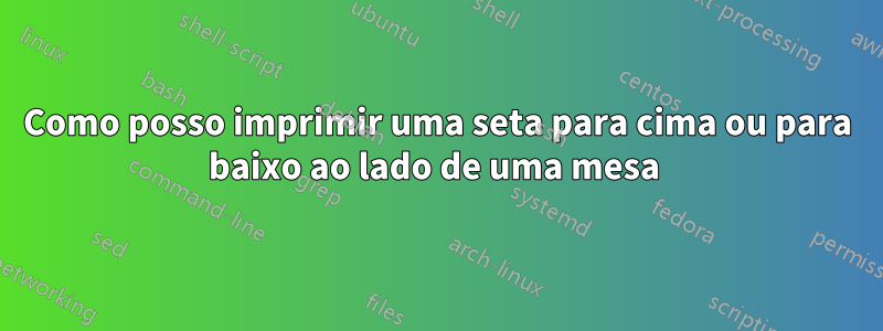 Como posso imprimir uma seta para cima ou para baixo ao lado de uma mesa 