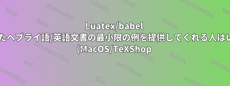 Luatex/babel を使用したヘブライ語/英語文書の最小限の例を提供してくれる人はいますか? (MacOS/TeXShop)