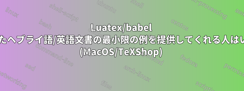 Luatex/babel を使用したヘブライ語/英語文書の最小限の例を提供してくれる人はいますか? (MacOS/TeXShop)