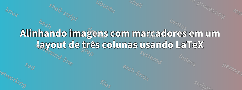 Alinhando imagens com marcadores em um layout de três colunas usando LaTeX