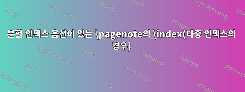 분할 인덱스 옵션이 있는 \pagenote의 \index(다중 인덱스의 경우)