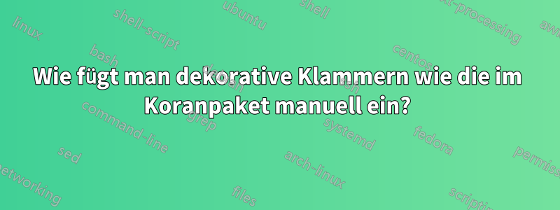 Wie fügt man dekorative Klammern wie die im Koranpaket manuell ein?