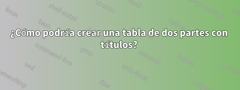 ¿Cómo podría crear una tabla de dos partes con títulos?