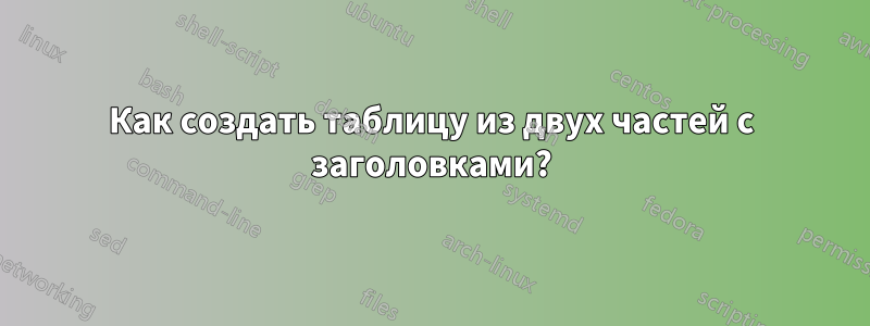 Как создать таблицу из двух частей с заголовками?