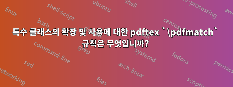 특수 클래스의 확장 및 사용에 대한 pdftex `\pdfmatch` 규칙은 무엇입니까?