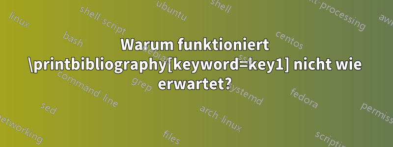 Warum funktioniert \printbibliography[keyword=key1] nicht wie erwartet?