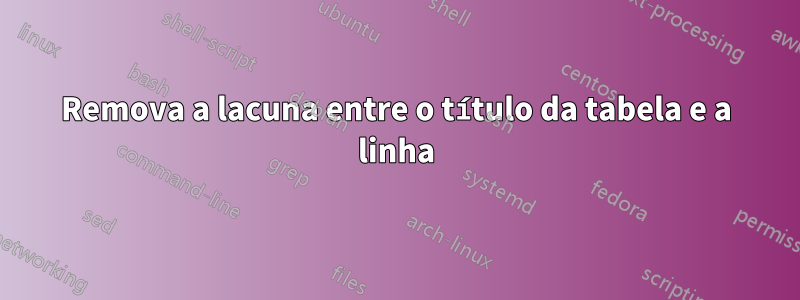 Remova a lacuna entre o título da tabela e a linha