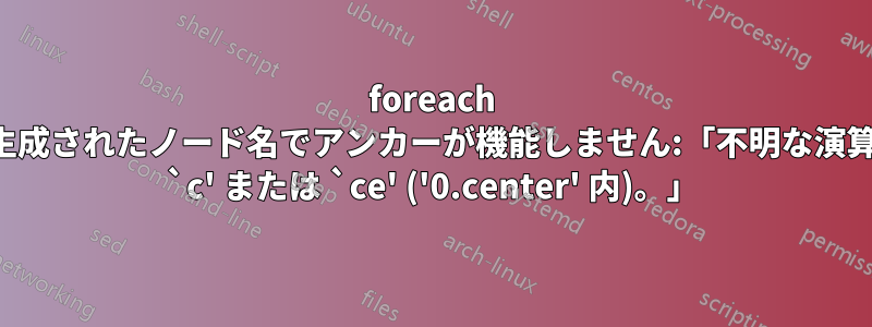 foreach で生成されたノード名でアンカーが機能しません:「不明な演算子 `c' または `ce' ('0.center' 内)。」