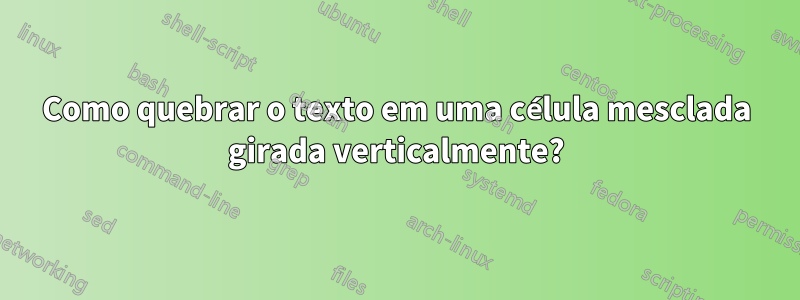 Como quebrar o texto em uma célula mesclada girada verticalmente?