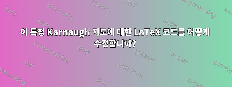 이 특정 Karnaugh 지도에 대한 LaTeX 코드를 어떻게 수정합니까?