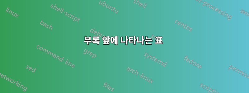 부록 앞에 나타나는 표