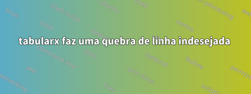 tabularx faz uma quebra de linha indesejada