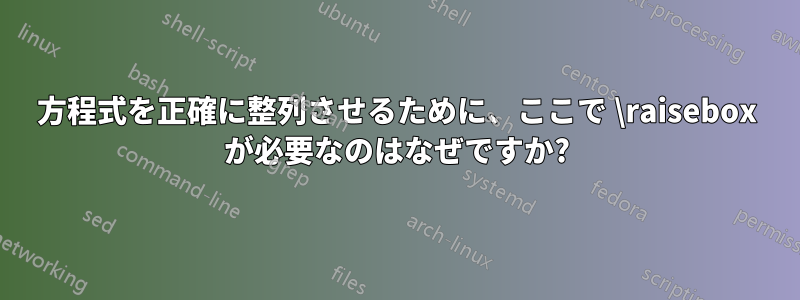 方程式を正確に整列させるために、ここで \raisebox が必要なのはなぜですか?