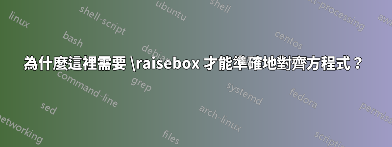 為什麼這裡需要 \raisebox 才能準確地對齊方程式？