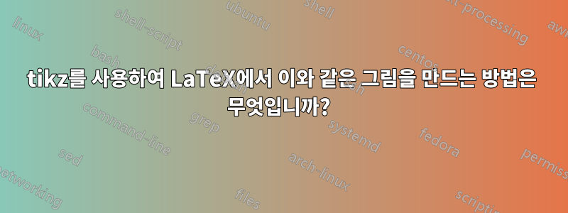 tikz를 사용하여 LaTeX에서 이와 같은 그림을 만드는 방법은 무엇입니까? 