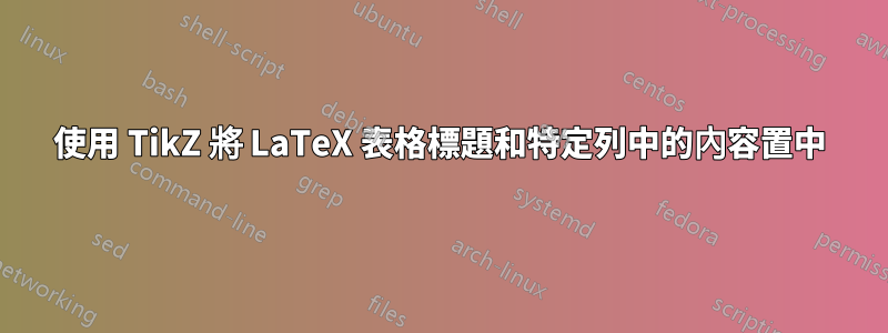 使用 TikZ 將 LaTeX 表格標題和特定列中的內容置中