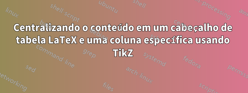 Centralizando o conteúdo em um cabeçalho de tabela LaTeX e uma coluna específica usando TikZ