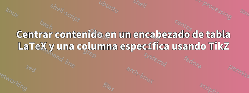 Centrar contenido en un encabezado de tabla LaTeX y una columna específica usando TikZ