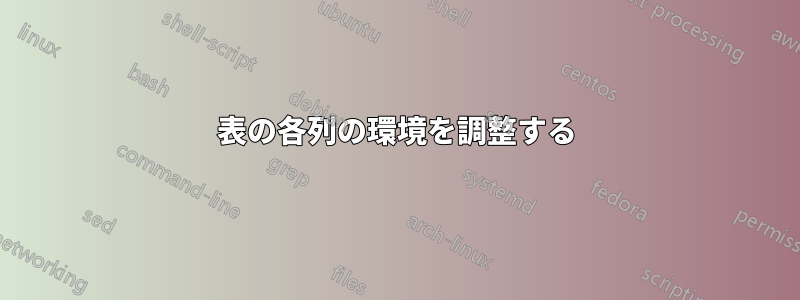 表の各列の環境を調整する