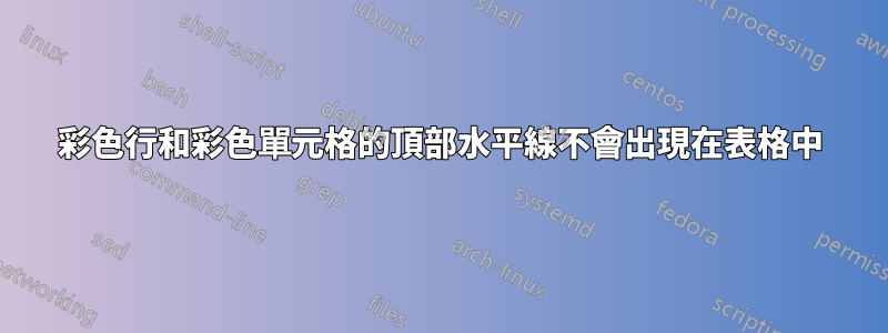 彩色行和彩色單元格的頂部水平線不會出現在表格中