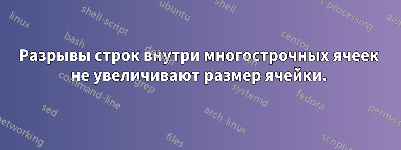 Разрывы строк внутри многострочных ячеек не увеличивают размер ячейки.