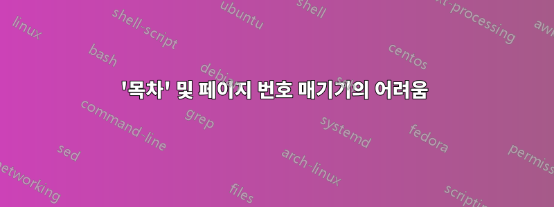 '목차' 및 페이지 번호 매기기의 어려움