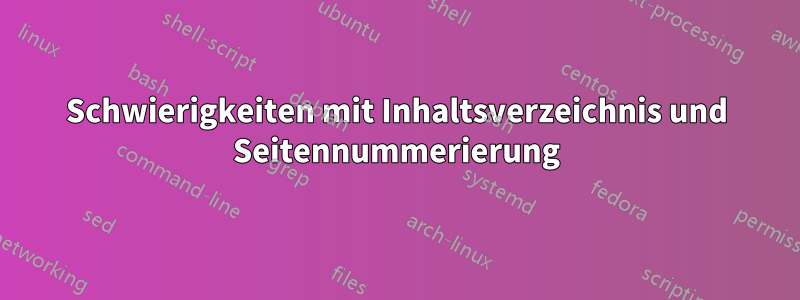 Schwierigkeiten mit Inhaltsverzeichnis und Seitennummerierung