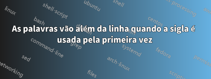 As palavras vão além da linha quando a sigla é usada pela primeira vez