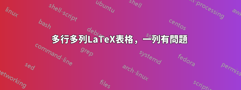 多行多列LaTeX表格，一列有問題