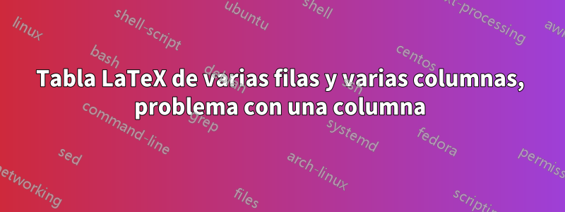 Tabla LaTeX de varias filas y varias columnas, problema con una columna