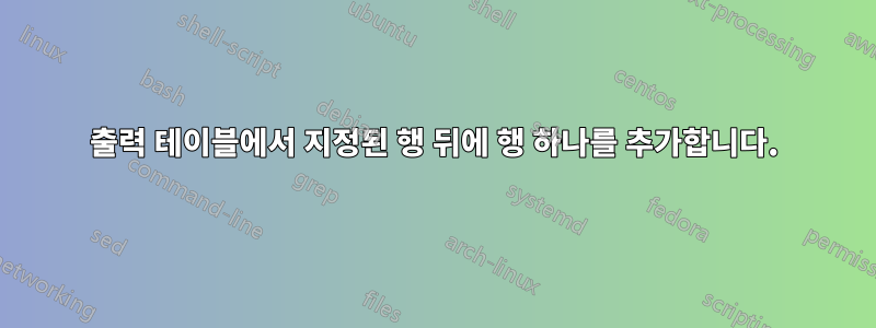 출력 테이블에서 지정된 행 뒤에 행 하나를 추가합니다.