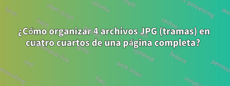 ¿Cómo organizar 4 archivos JPG (tramas) en cuatro cuartos de una página completa? 