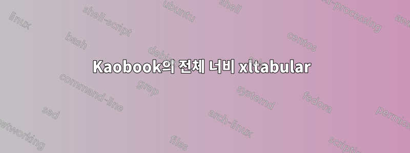 Kaobook의 전체 너비 xltabular 