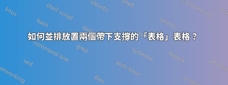 如何並排放置兩個帶下支撐的「表格」表格？