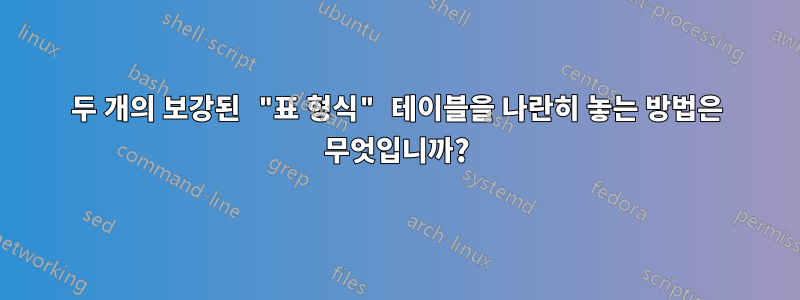 두 개의 보강된 "표 형식" 테이블을 나란히 놓는 방법은 무엇입니까?