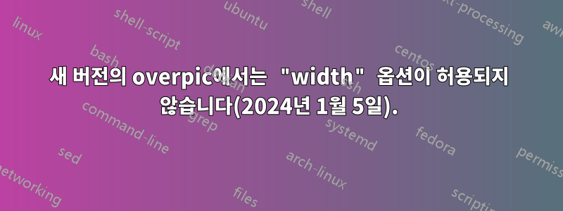 새 버전의 overpic에서는 "width" 옵션이 허용되지 않습니다(2024년 1월 5일).